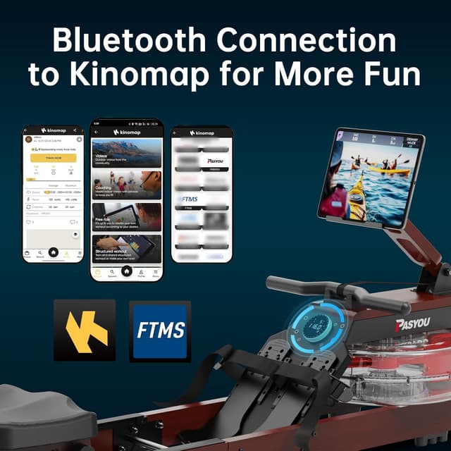 Detalle 2 de PASYOU PW60 Rudergerät für Zuhause aus Eiche – faltbar mit Bluetooth-Display, 14‑Liter-Wassertank & Kinomap-Test