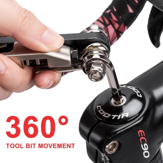 Detalle de Multifunction Bicycle Tool Set 15-in-1 (Black) with Hex Wrenches, T25 Torx, Chain Tool & Spoke Wrenches