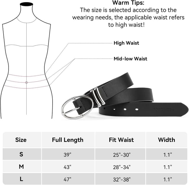 Detalle 2 de BOSTANTEN Ceinture femme en cuir noir à boucle ovale argentée, pour jeans, robes et pantalons