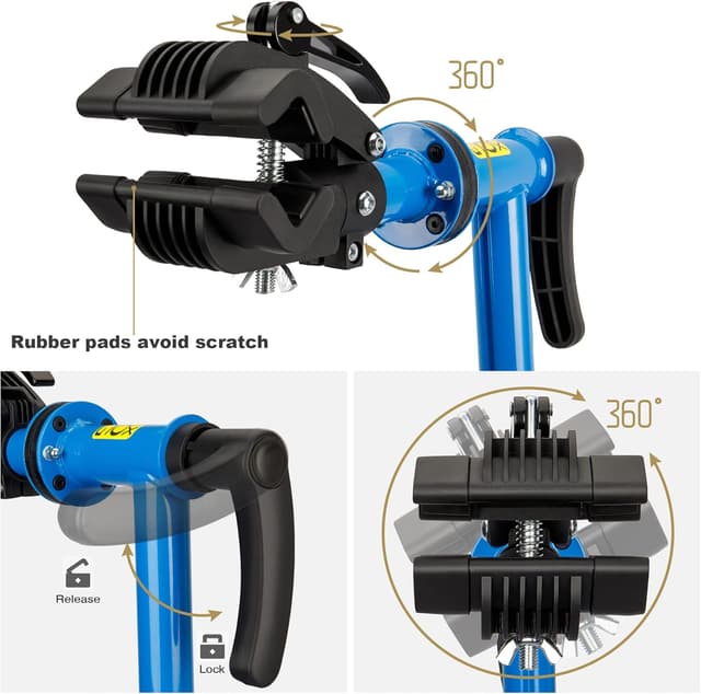 Detalle de CXWXC Fahrradmontageständer bis 30 kg – 360° drehbare Klemmkopf mit höhenverstellbarer Teleskopstange