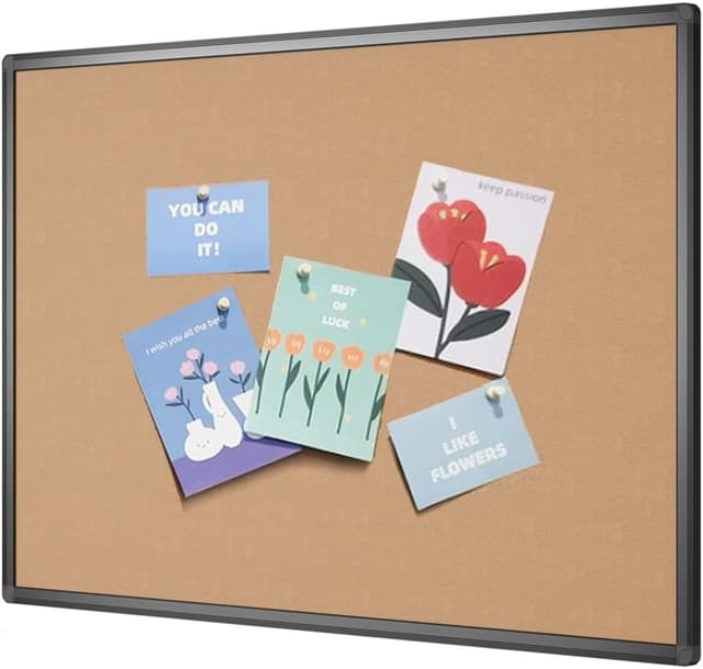 Detalle de VIZ-PRO Cork Notice Board (120 x 90 cm) with Black Aluminium Frame