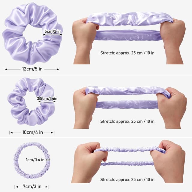 Detalle de LitBear Seiden Scrunchies 3er Set – Haargummis aus 100% Maulbeerseide in 3 Größen