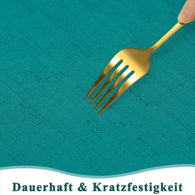 Detalle 2 de AooHome Tischdecke abwaschbar in Blaugrün (100x140 cm) mit Leinen-Optik und Lotuseffekt