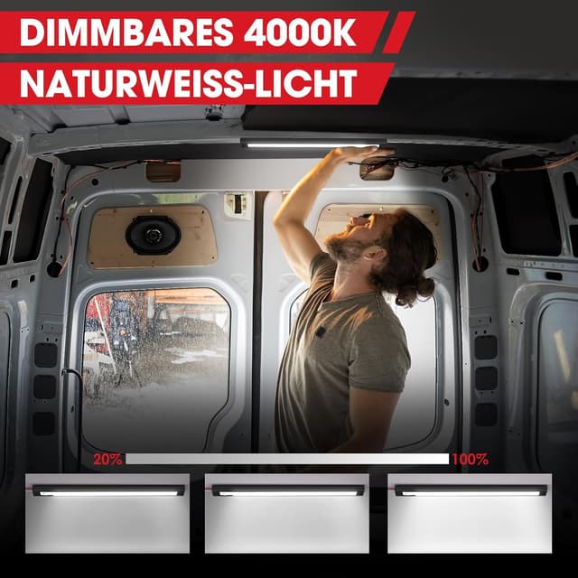 Detalle de GZV 12V LED Wohnmobil-Lampe (4er-Set, schwarz) mit 4000K und 1100 lm