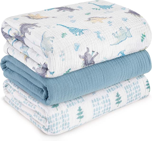 Imagen de Blue Dinosaur Muslin Swaddle Blankets 38x40 inches en OfertitasTOP