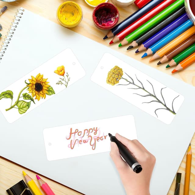 Detalle de Blanko Lesezeichen-Set mit Loch (60 Papier-Lesezeichen, 14 x 5 cm) inkl. Quasten