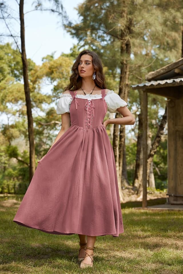 Detalle de Robe corset Renaissance sans manches à lacets Scarlet Darkness pour femme