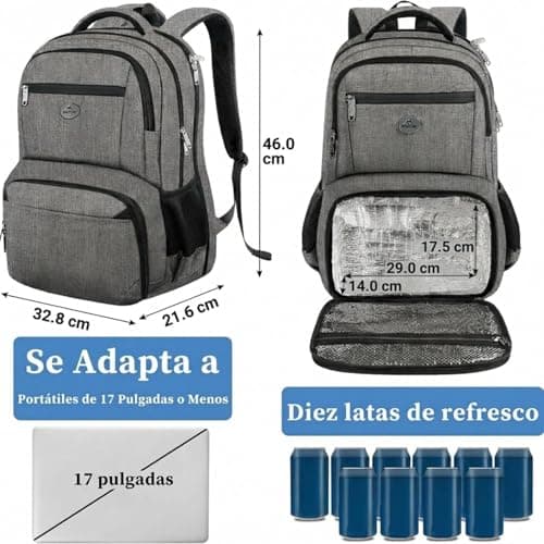 Detalle 2 de MATEIN Mochila portátil 17 pulgadas impermeable con compartimento térmico y puerto USB (gris)