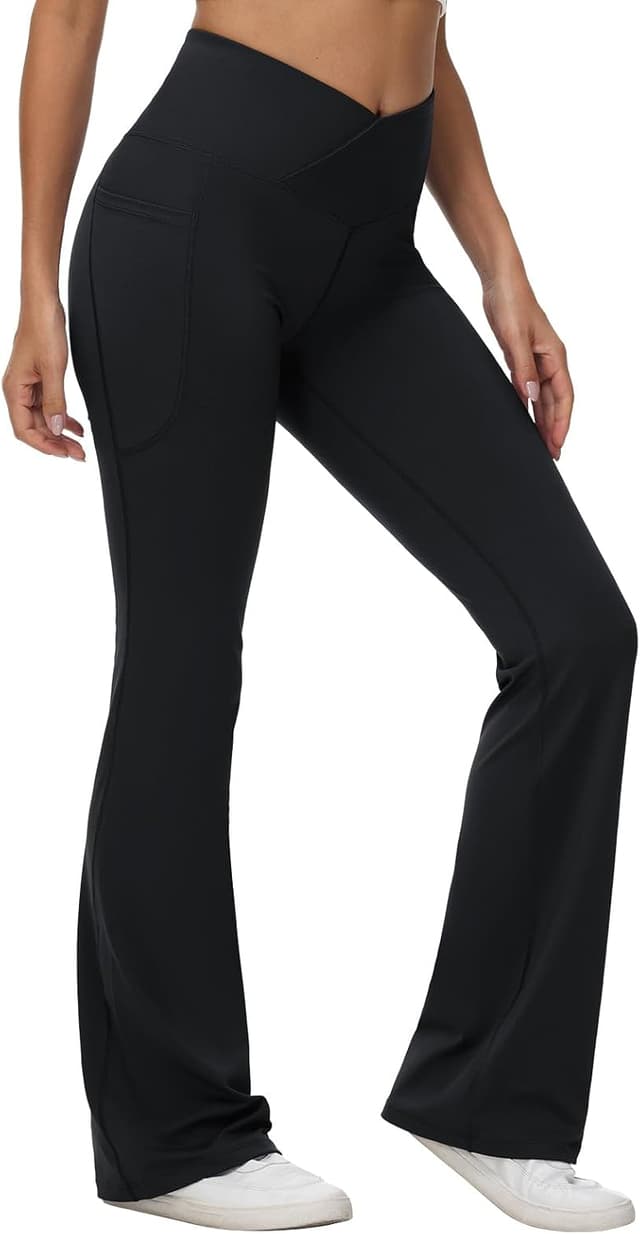 Detalle 2 de baleaf V Crossover Flare Leggings with Pockets 🧘♀