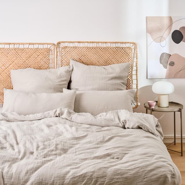 Detalle de Blumtal Musselin Bettwäsche-Set 155x220 cm + 40x80 cm (Oeko-TEX, 100% Baumwolle) – Grau