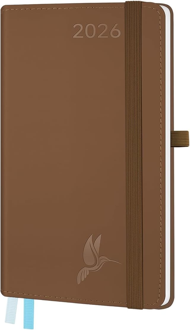 Detalle de FEKSINO Agenda 2026 settimanale tascabile A6 marrone (18 x 9,8 cm) con pagine appunti