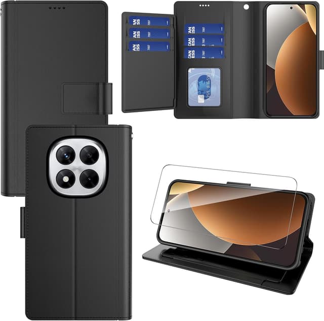 Detalle de Pollachi Coque pour Xiaomi Redmi Note 15 Pro avec portefeuille 9 cartes et écran en verre trempé – Noir