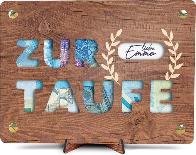 Detalle de XL Geldkarte aus Holz zur Taufe 20x15 cm