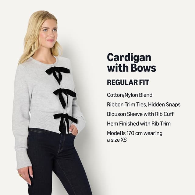 Detalle 2 de Amazon Essentials Women’s Demi’s Pick Regular-Fit Long-Sleeve Tie Front Cardigan with Bows
