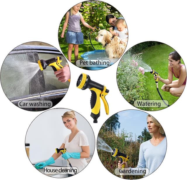 Detalle de Expandable Garden Hose 25ft with 1/2" & 3/4" Brass Fittings and 10-Function Spray Gun