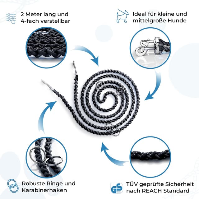 Detalle de Testnote: „Sehr gut“ reflektierende Hundeleine (2 m), verstellbar & wetterfest bis 250 kg