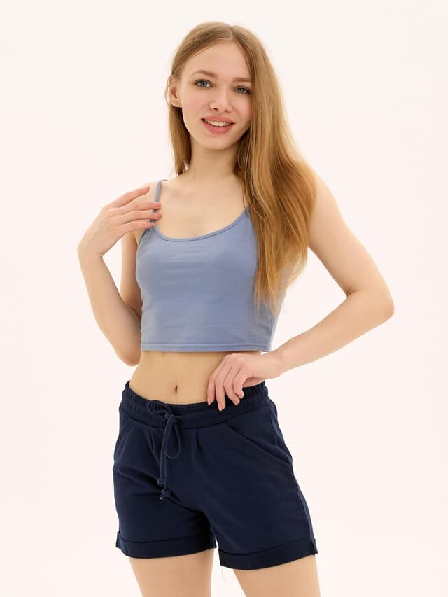Detalle 2 de Sommer-Shorts für Damen aus 100% Baumwolle mit Kordelzug und Seitentaschen (M–2XL) – Basic Farben