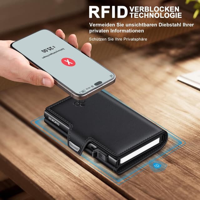 Detalle de Herren-Geldbörse mit Pop-up & RFID-Schutz: Slim Wallet aus 6061-Aluminium (Schwarz)