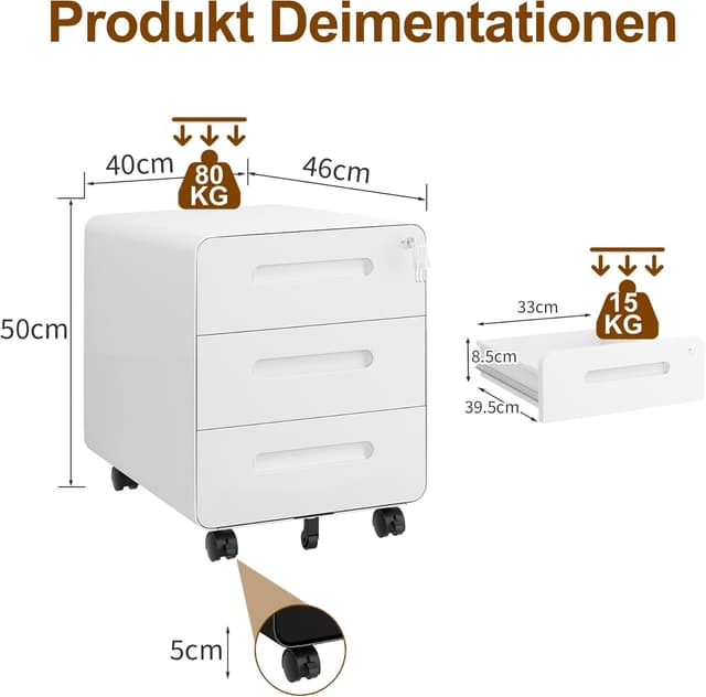 Thumbnail 2 de HOMSTEEL Rollcontainer Mobiler Aktenschrank