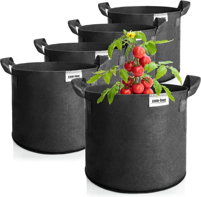 Detalle de com-four® confezione da 5 sacchi per piante da 60 L con manici (nero)