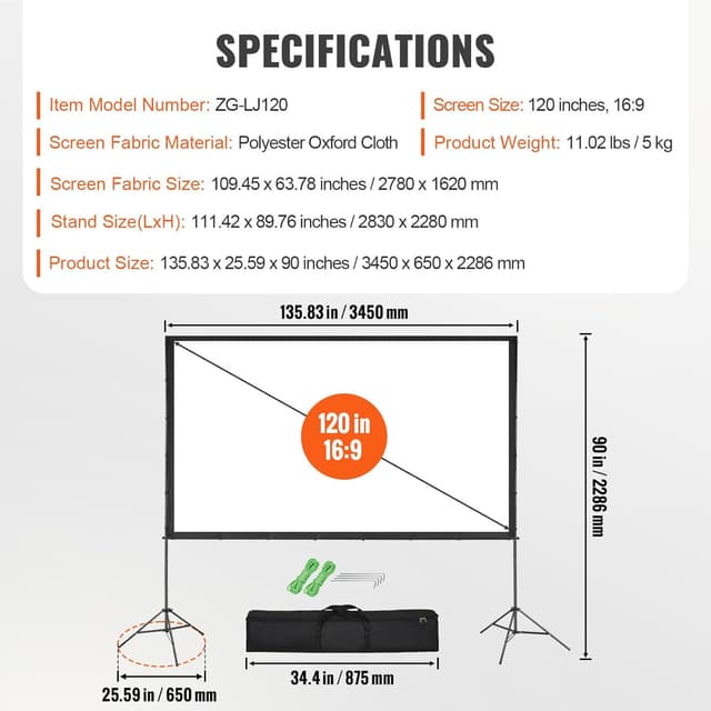 Thumbnail 6 de VEVOR Projector Screen with Stand (120 inch, 16:9) for Outdoor Movie Nights