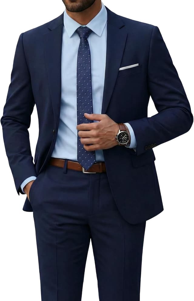 Imagen de YND Men’s 2-Piece Slim Fit Suit Set (One-Button Jacket + Pants) with Matching Tie en OfertitasTOP