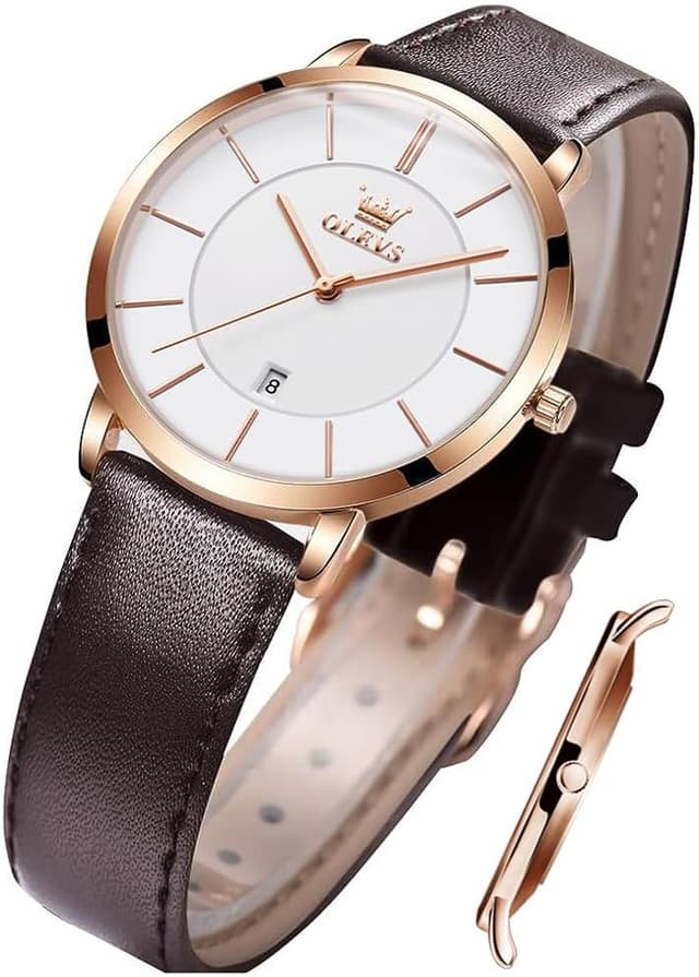 Detalle de OLEVS Ladies Quartz Watch – Minimalist ultra-thin design, leather strap, 30M waterproof & date