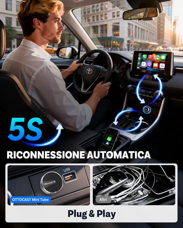 Detalle de OTTOCAST Mini Tube CarPlay wireless 2026