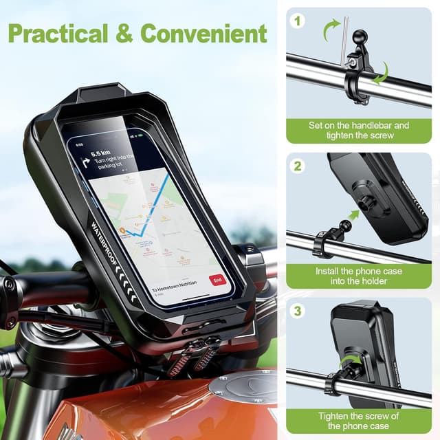 Thumbnail 6 de BTNEEU Waterproof Motorcycle Phone Mount (Black) – 360° Rotatable, Touch Screen Sun Visor Holder for Phones up to 7.0