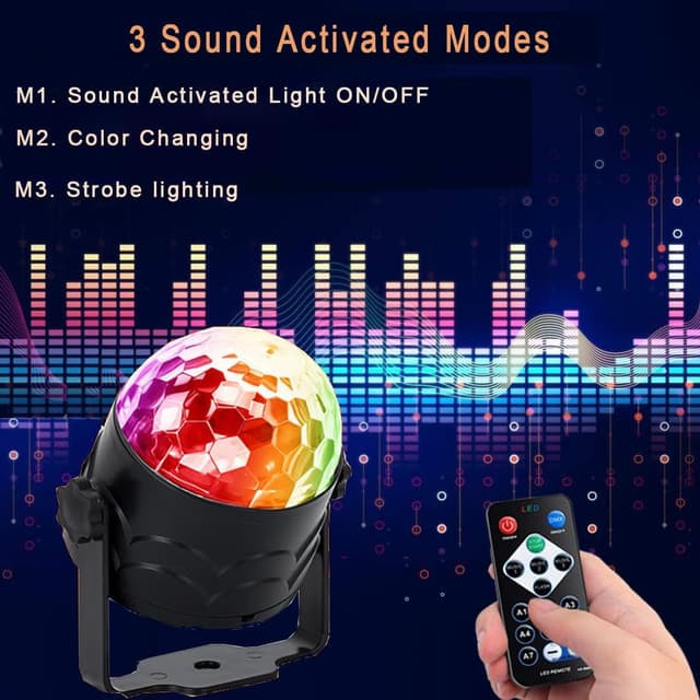 Detalle de Y.W.Licht Party Disco Ball Light (7 colours, sound activated, remote control)