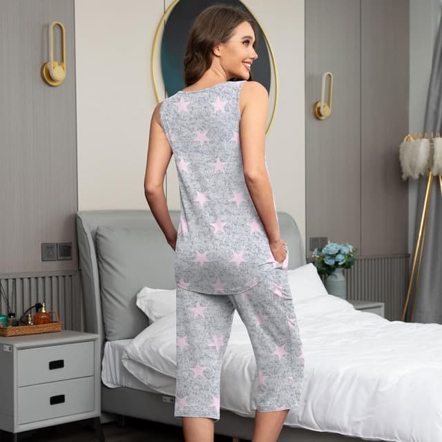 Detalle de Findsweet Women’s Pajamas Set (Sleeveless Tank Top & Pants with Pocket) — Soft Rayon/Spandex Loungewear, S–4XL