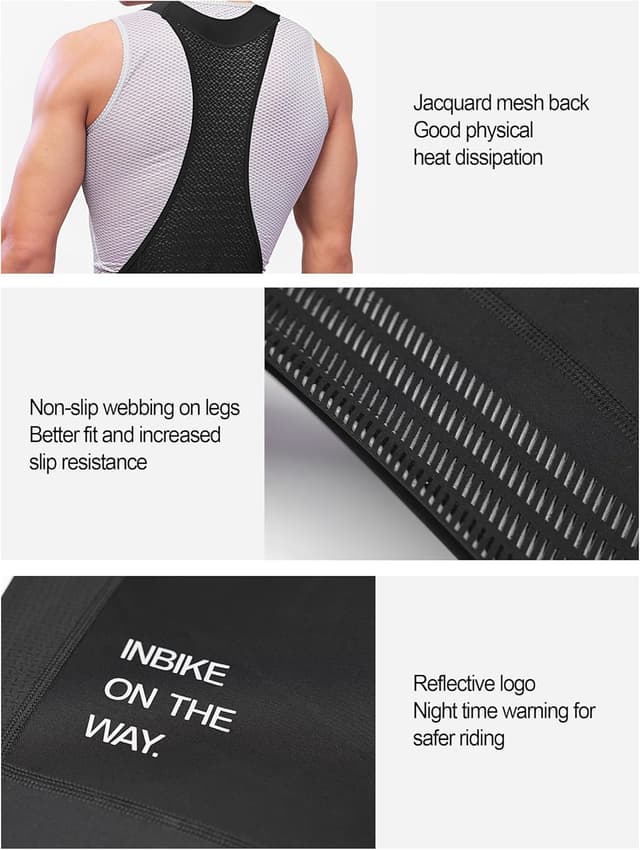 Detalle de INBIKE Herren Fahrrad-Bib-Shorts Sommer Trägerhose mit Sitzpolster und Taschen