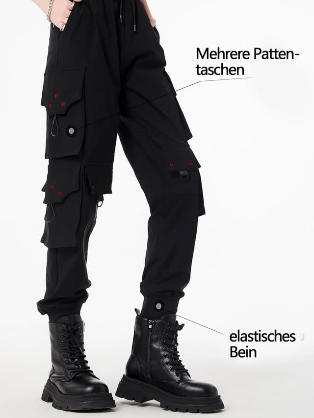 Detalle 2 de CLOAKA Cargohose Damen Jogginghose High Waist im Gothic-/Techwear-Look mit Stretch & Gummizug
