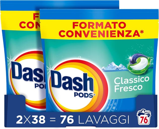 Detalle de Dash Pods detersivo per lavatrice in capsule, 76 lavaggi (2 x 38), classico fresco