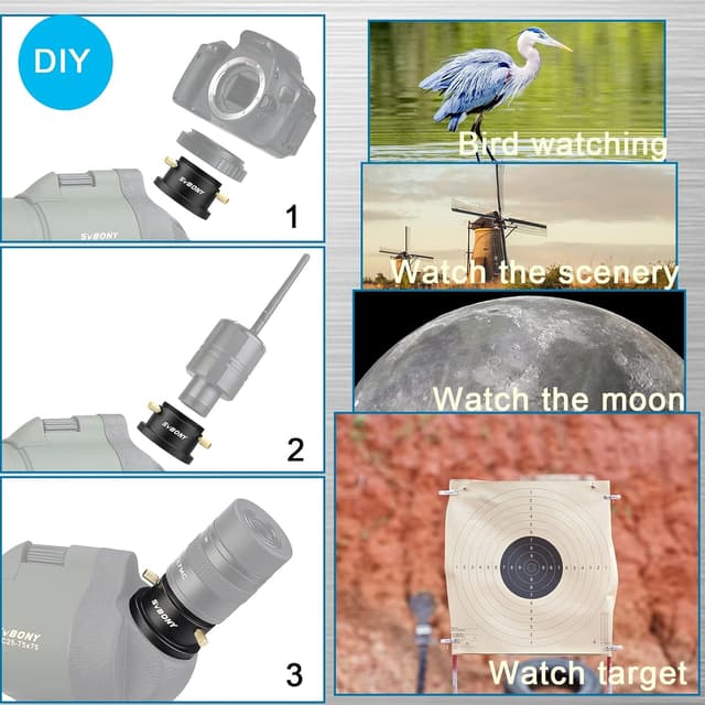 Detalle de Svbony SA404 Adapter M48 auf M42 (1,25-Zoll-Schnittstelle) für SV41-Spektive aus Aluminium