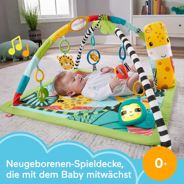 Detalle de Fisher-Price 3-in-1 Rainforest Spieldecke (HJW08) – Baby-Gym, Spielmatte & sensorisches Spiel