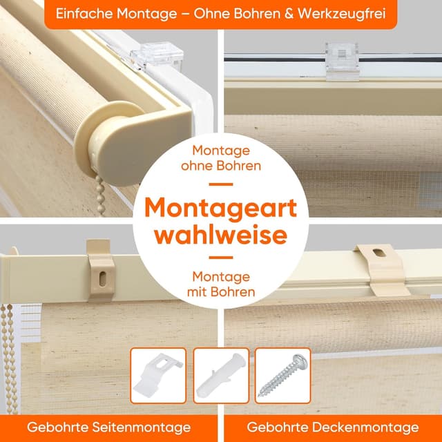 Detalle de Sekey Doppelrollo Klemmfix für Fenster – Klemmrollo ohne Bohren, 75 cm breit (Duo Rollo Jalousie Sonnenschutz, Gelbleinen)