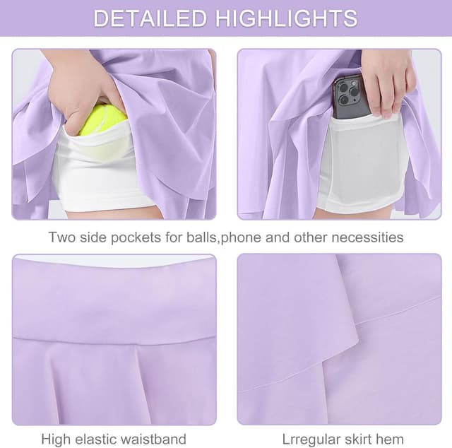 Detalle 2 de Bezioner girls pleated tennis skirt skorts with high waist and built-in shorts