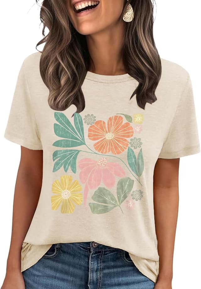 Detalle de Cuptacc Damen-T-Shirt Basic mit Rundhals und Kurzarm – sommerliches Alltags-Top