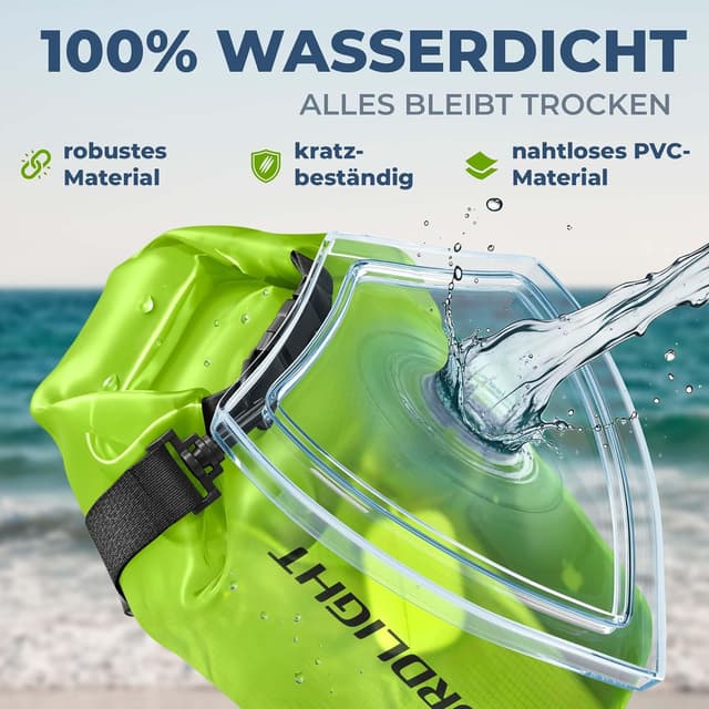 Detalle de Nordlight Dry Bag wasserdichte Tasche (2–30 l) mit Roll-Top und Schultergurt