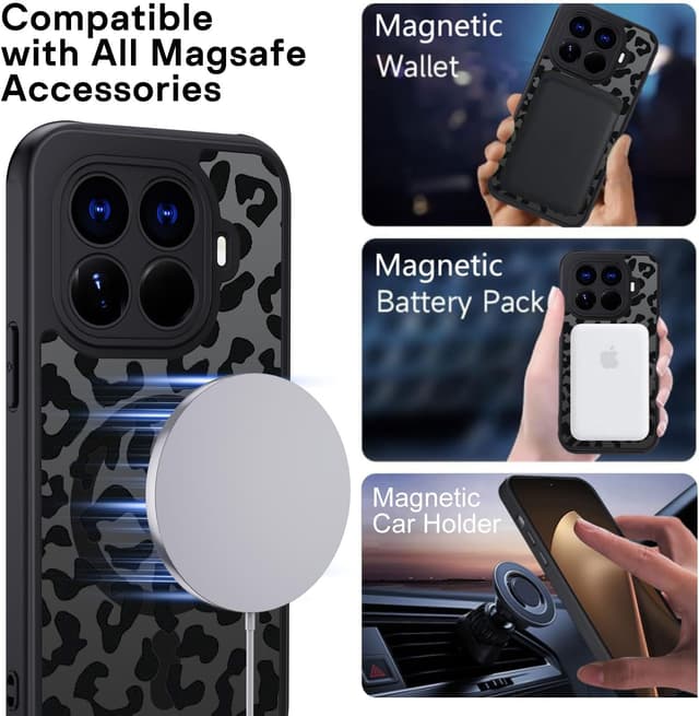 Detalle de Coque Xiaomi 15T Pro 5G magnétique MagSafe XTCASE avec motif léopard translucide noir