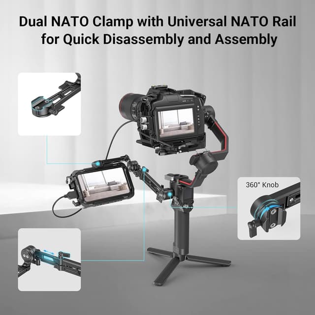 Detalle de SmallRig 360° Adjustable EVF Mount with NATO Rail (MD3507) – NATO clamp quick release monitor mount