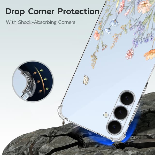 Detalle de Guxira Handyhülle für Samsung Galaxy S25 FE 5G – transparentes Silikon mit Blumen/Schmetterling-Design