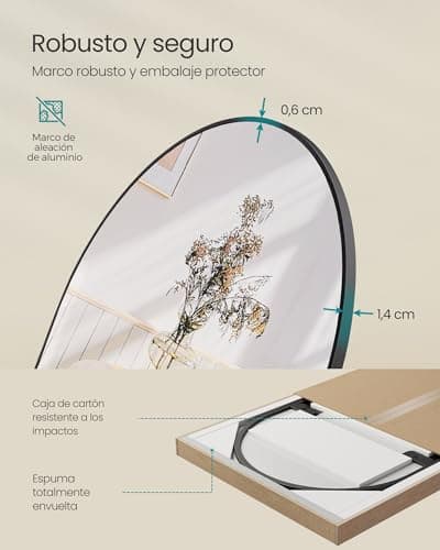 Thumbnail 5 de SONGMICS Espejo de Cuerpo Entero, 160 x 50 cm, Espejo Arqueado con Soporte, con Marco de Aleación de Aluminio, Cristal Templado, para Dormitorio, Salón, Vestuario, Navidad, Negro Tinta LFM031B01