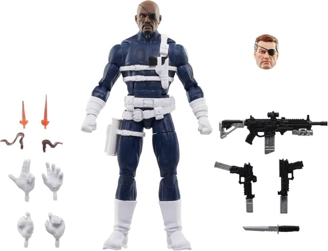 Detalle de Hasbro Marvel Legends S.H.I.E.L.D. Action-Figuren-Set mit Nick Fury Jr., Sharon Carter und Dum Dum Dugan