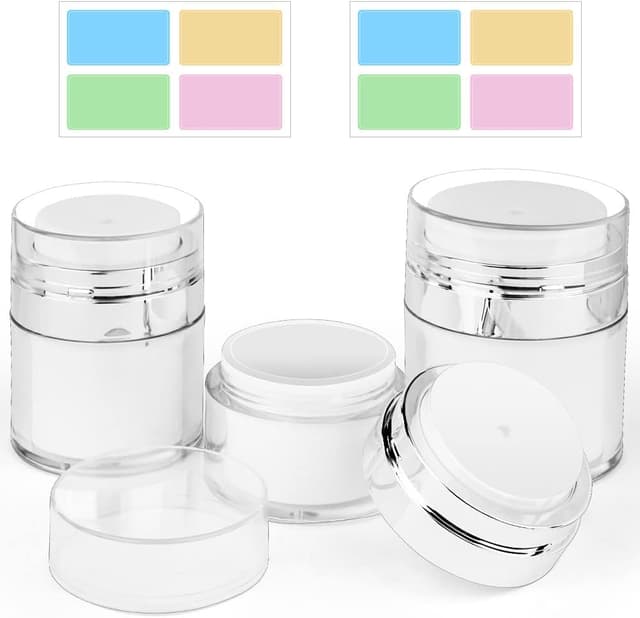 Detalle de HOTUT Airless Pumpspender (3er-Set) – nachfüllbare Vakuum-Kosmetikbehälter mit Deckel für Reise & Zuhause