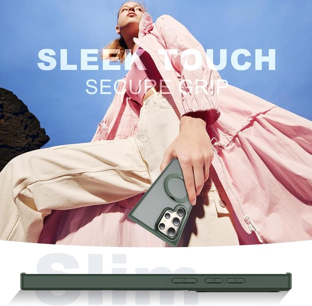 Detalle 2 de Zalinbo Compatible with Samsung Galaxy S24 Ultra Case with 360° Rotatable Magnetic Ring Stand (Mag-Safe, Military-Grade Protection) Dark Green