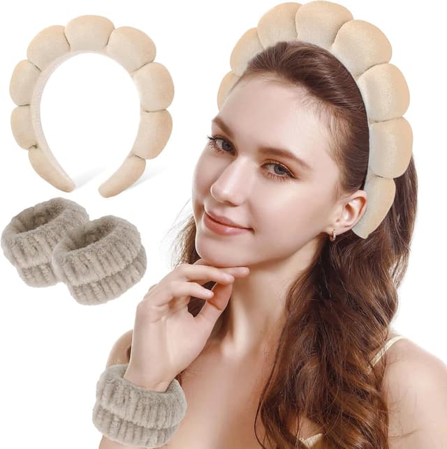 Detalle 2 de DRESHOW spa headband and wristband set for face washing and skincare