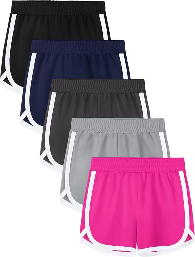 Detalle de Aikuco 5-Pack Girls Soccer Shorts (Toddler to Teen) — Quick-Dry Athletic Workout & Gym Shorts