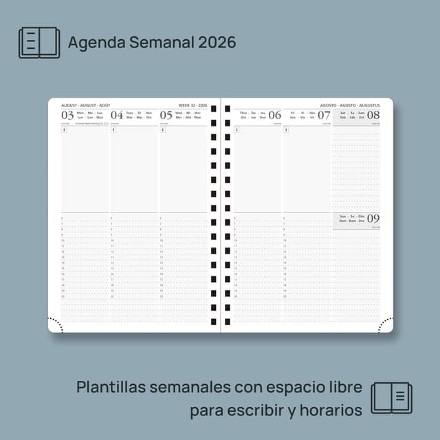 Detalle de POPRUN Agenda 2026 Semana Vista 21,5 x 16 cm